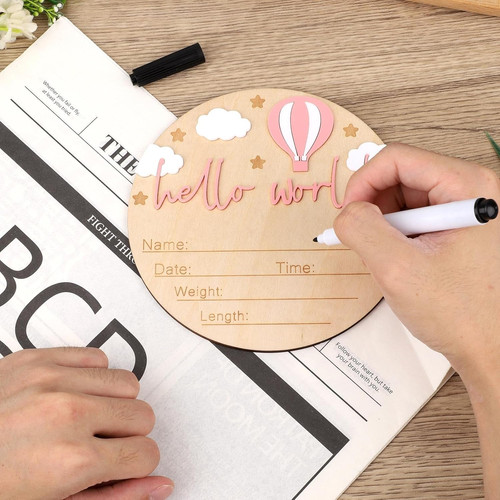 Wooden baby announcement - wooden, sign