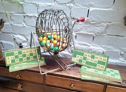 Vintage metal bingo cage - bingo, balls