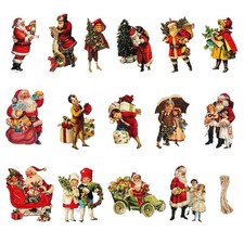 15PCS Christmas Victorian Style Wood Ornaments Decorations, Vintage Santa Claus