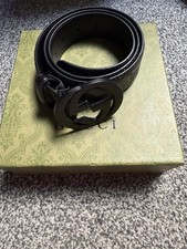 Unisex Black Gucci Monogram Engraved Belt