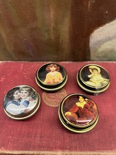 Vintage Tin Pill Box Metal Kids Portrait  Lid Plastic Inlay 1980s  Candy