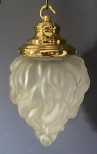 Vintage Art deco Ceiling Light Glass shade, Brass Fittings Original 30s Flame.
