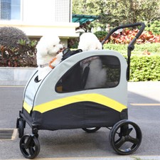 XXL-Jumbo Pet Dog Stroller Foldable Pram Pushchair Travel Cart w/ Divider Panel