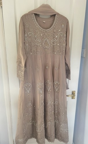 Pakistani beige chiffon - chiffon, maxi