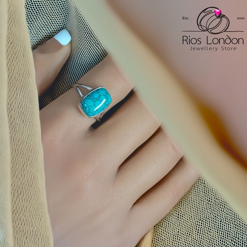 Natural turquoise ring - turquoise, 925