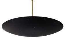 Mid Century Modren Large 30'' Perforated Dome Chandelier in Black, Pendant Light