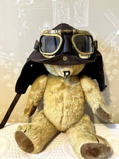 Vintage Warm Brown Leather Flying Adjustable Helmet + Brass and Leather Goggles