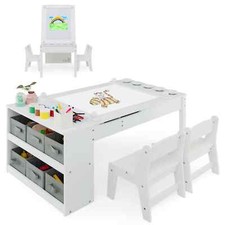 Toddler Wooden Craft Play Activity Storage Desk Kids Table and Art Easel Set
