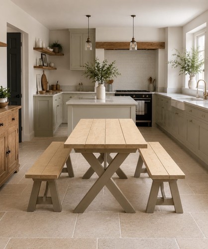 Farmhouse table and benches - farmhouse,