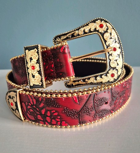 Western cowboy red belt - cowboy, gold
