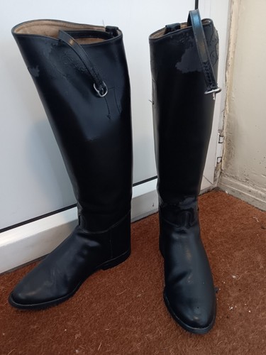 Black leather riding boots - leather,