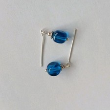 Doll Earrings Vintage 8mm Square Dimple Blue Beads  ANTIQUE/ Bisque/Jumeau/Bru