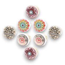 Ceramic Cabinet Knobs 8 Set Mandala Design Cupboard Drawer Door Pull Handle Pack