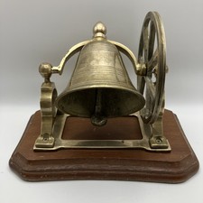 Antique Brass Call Service Servant's Bell, Miniature Church Bell Mounted on wood