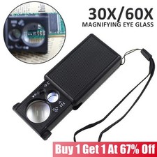 30X 60X Jeweler Eye Loupe Folding Magnifier Pocket Magnifying Glass LED Mini