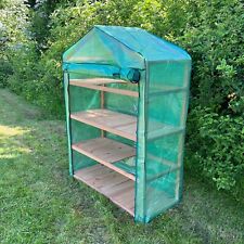 Extra Wide 4 Tier Wooden Mini Greenhouse with Reinforced Cover Garden Growhouse