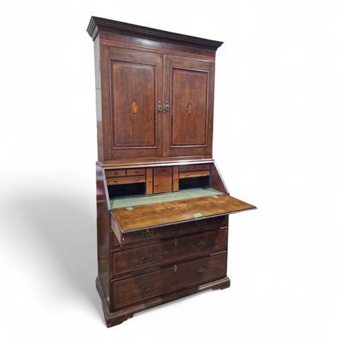 Victorian inlaid oak bureau - victorian,