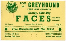 Faces with Rod Stewart @ Greyhound Croydon 30/5/71 Ticket