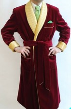 Smoking Jacket Velvet Gown Quilted Long Coat Golden jacket for men dinner Party