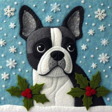 Single Luxury Boston Terrier Christmas Card XBL