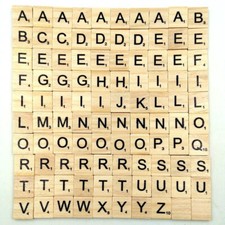 100 / 200 WOODEN SCRABBLE TILES BLACK  LETTERS NUMBERS FOR CRAFTS WOOD ALPHABETS