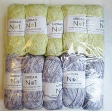 10 x 100g Balls Sirdar No. 1 Stonewash Aran Knitting Yarn 5 Purple & 5 Yellow