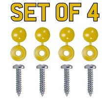 Yellow Number Plate Screws & Hinge Caps Set of 4 Car Van Trailer Mounting