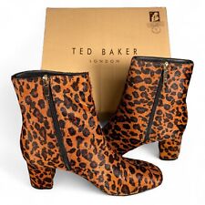 Ted Baker Ankle Boots UK 3 EU 36 Brown Pony Hair Block Heel Niomey Leopard Print