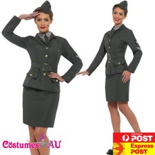 Womens WW2 Costume World War 2 Uniform Wartime 40s 40's Army Officer Fancy Dress