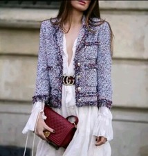 Zara M Medium 10 12 Tweed Textured Embroidered Boucle Jacket 