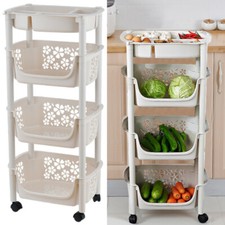 4 Tier Kitchen Basket Storage Trolley Organiser Fruit Vegetable Rack On Wheels