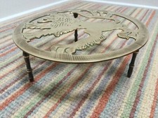 Antique Victorian Brass Trivet Lion Rampant Fireside Kettle Stand