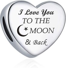 I Love You to The Moon and Back Love Heart Charm S925 Sterling Silver Charm