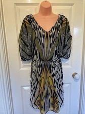 Biba Vintage Aztec Style Printed Chiffon Batwing Dress Size 10 VGC