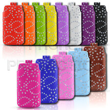 DIAMOND BLING LEATHER PULL TAB CASE COVER POUCH SLEEVE FITS VARIOUS HANDSETS