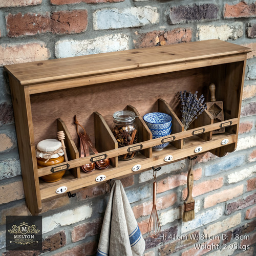 Wall shelf unit rustic hooks - unit,