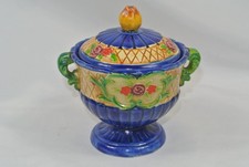 Marutomo Ware Vintage Floral Lidded Preserve Jam Sugar Pot - Basket with Handles