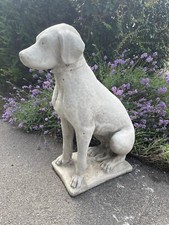 Pointer Dog sitting in cast stone - Seated Dog in English stoneware single grey