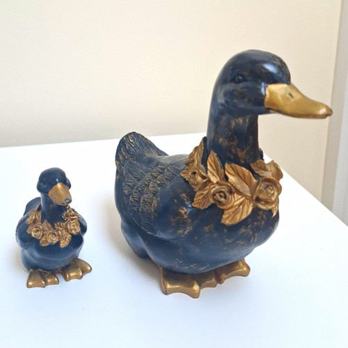 Pair resin duck geese - resin,