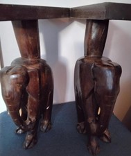 Vintage Coffee Table carved  Elephant Supports 