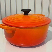 LE CREUSET Vintage Volcanic Orange 20 Round Casserole Dish / Dutch Oven With Lid