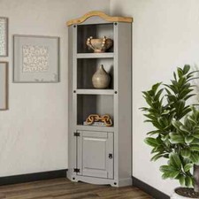 Corner Bookcase Grey Display Unit Corona 1 Door Mexican Pine Wax Distressed