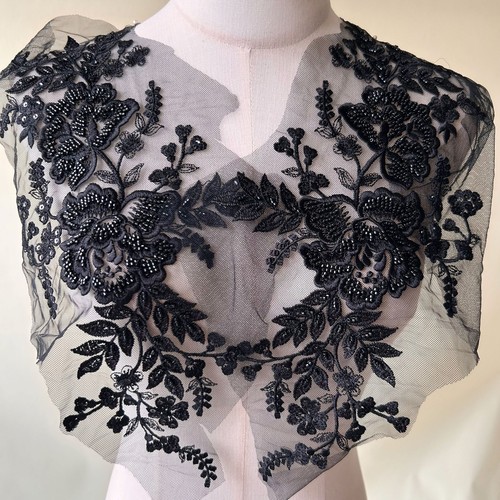 Beaded flower lace applique - lace,