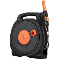 TACKLIFE 10m Garden Hose Reel + Nozzle 3 Spray Modes Weather Proof Lightweight