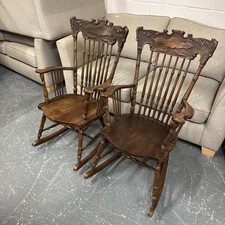 Antique Pair Of Carved Oak Rocking Chairs  |316