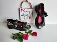 Dr Doc Martens flats 1461 mukai buckle skull mary jane floral shoes UK4 EU37