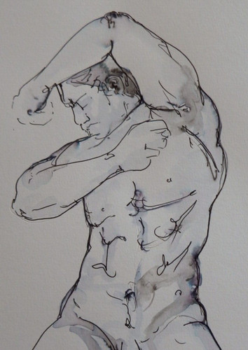 Ink male nude drawing - nude, a