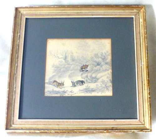 Rare antique fox stalking - antique,