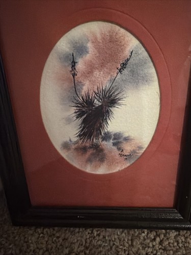 Framed yucca plant watercolor - framed,