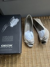 GEOX RESPIRA light ivory Suede bow peep toe Shoes 39 Uk 6